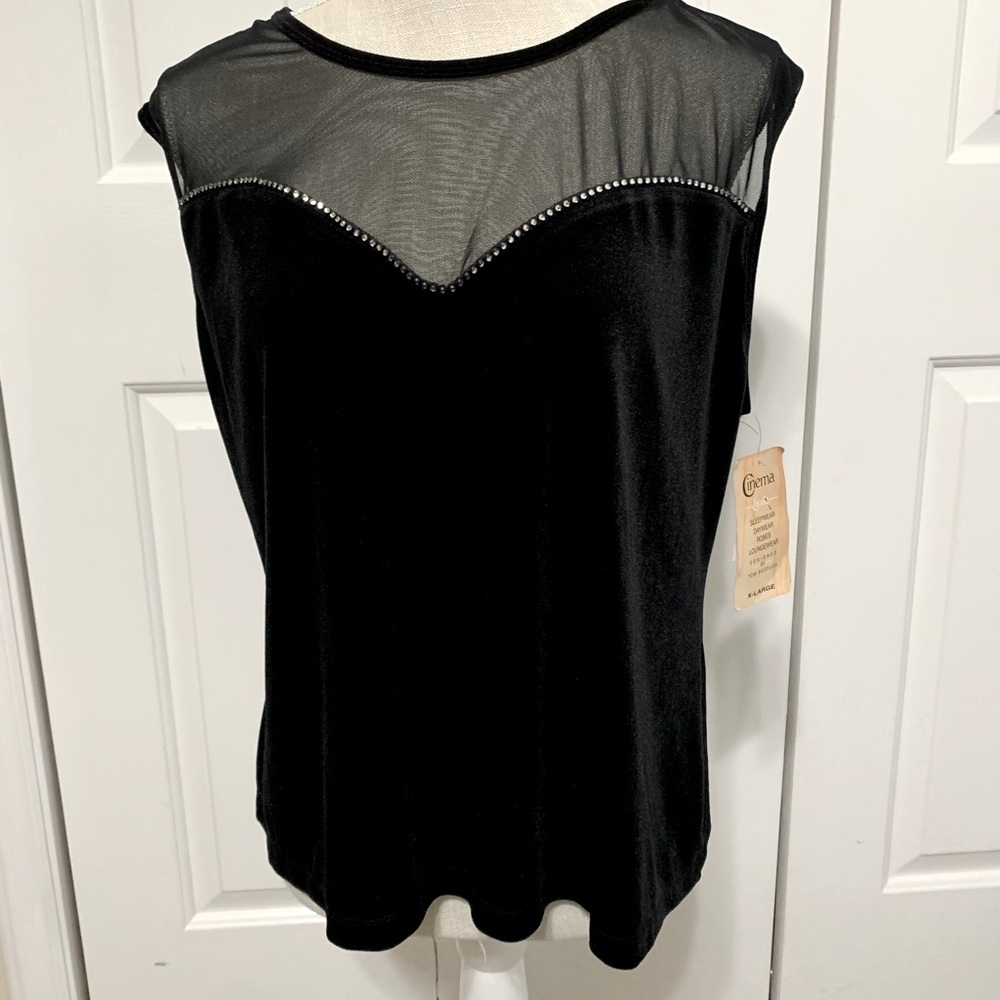 Cinema Etoile Mesh Velvet Rhinestone Top - Black - XL NEW